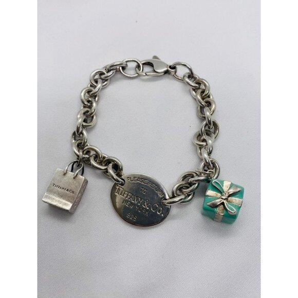Tiffany & Co Oval Return To Tag Bracelet with 2 charms Sterling Silver 925